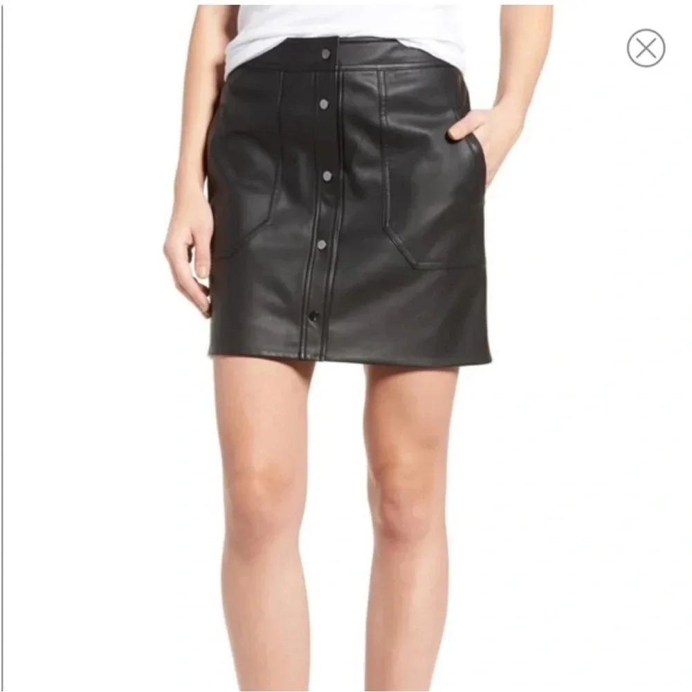Trouve Black Faux Leather Button Front Mini Skirt Womens Size Medium